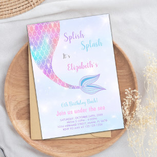 Splash Splish Mermaid Birthday Invitations