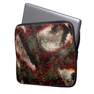Splash texture in brown to moss green and white    laptop sleeve
