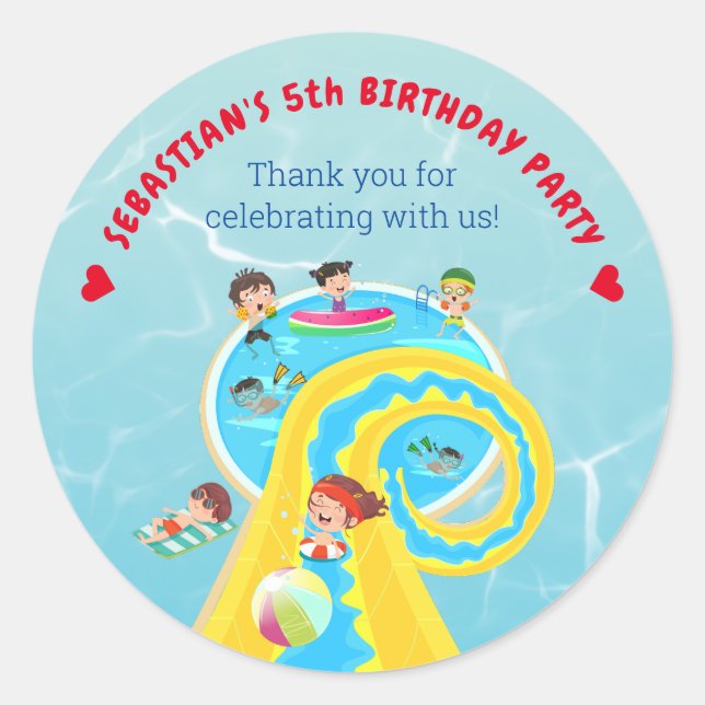 Splash Water Park Summer Waterslide Birthday Party Classic Round Sticker (Front)