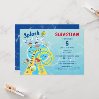 Splash Water Park Summer Waterslide Birthday Party Invitation