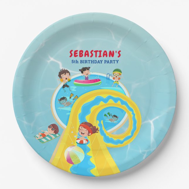 Splash Water Park Summer Waterslide Birthday Party Paper Plate (Front)