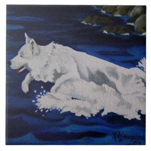 Splash White German Shepherd Tile