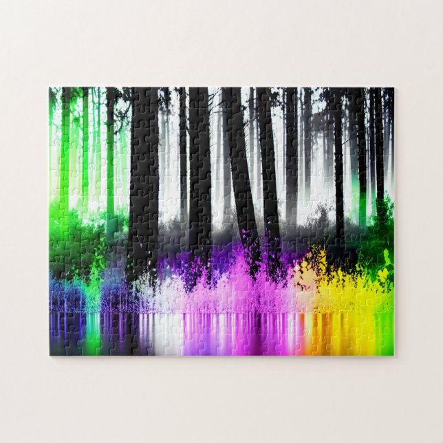 Splashed Black and White Colourful Forest Landscap Jigsaw Puzzle (Horizontal)