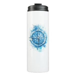 Splashed Compass - blue artistic water colour Thermal Tumbler