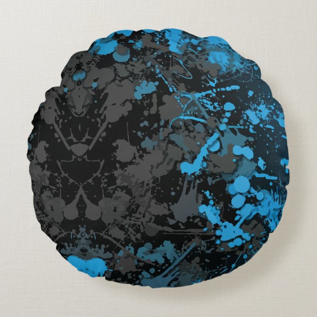 Splashes, Lines, and Vibrant Chaos Round Cushion (Front)