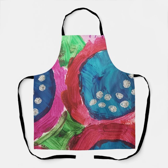 Splashes of Blue and Magenta Abstract Print Apron (Front)