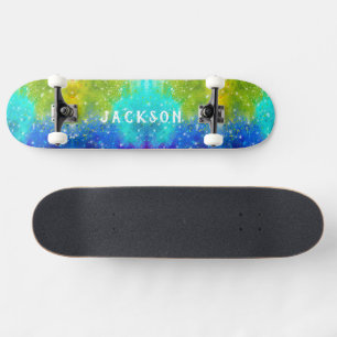 Splashes of Blue Yellow Turquoise Green - Stars Skateboard