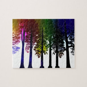 Splashes of Colour on Black Tree Silhouettes Jigsaw Puzzle