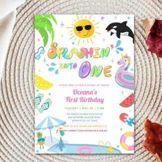 Splashin' into one first birthday pool party invitation