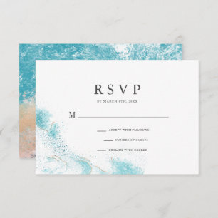 Splashing Blue Waves Coastal Wedding RSVP Card