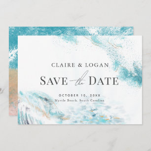 Splashing Blue Waves Coastal Wedding Save the Date Invitation