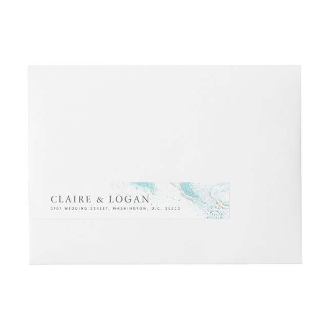 Splashing Blue Waves Coastal Wedding Wraparound Address Label (Front)