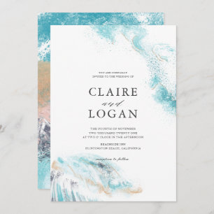 Splashing Blue Waves Details Coastal Wedding Invitation