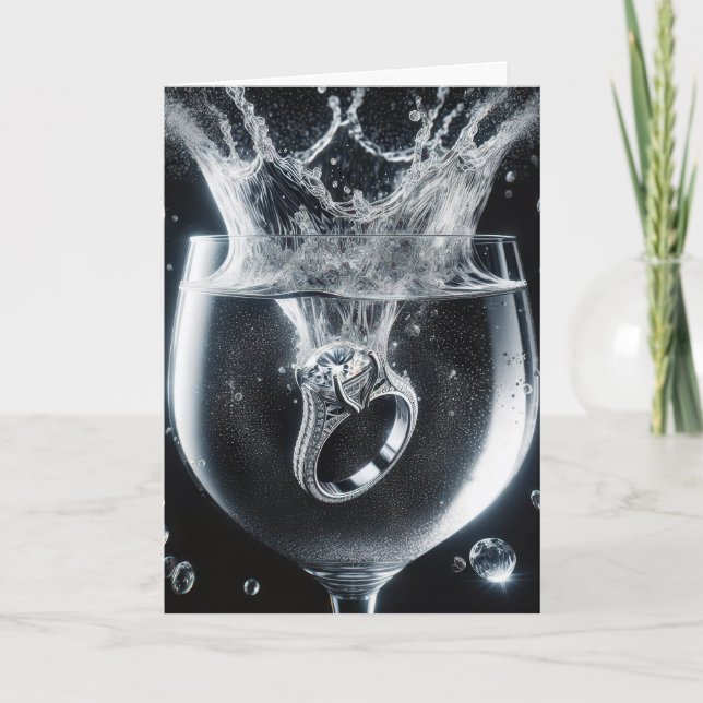 Splashing Diamond Wedding Ring In Glass Card (Front)