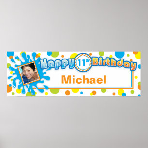 Splashing Fun in the Sun Birthday Photo Banner Poster