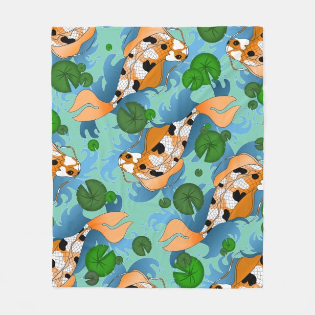 Splashing Koi Fish and Lily Pads Custom Fleece Blanket (Front)