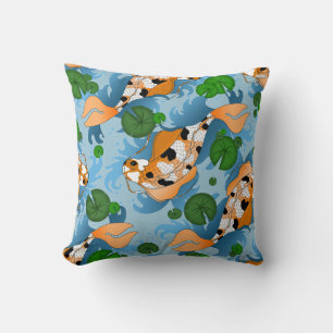 Splashing Koi Fish and Pond Lilies Custom Cushion