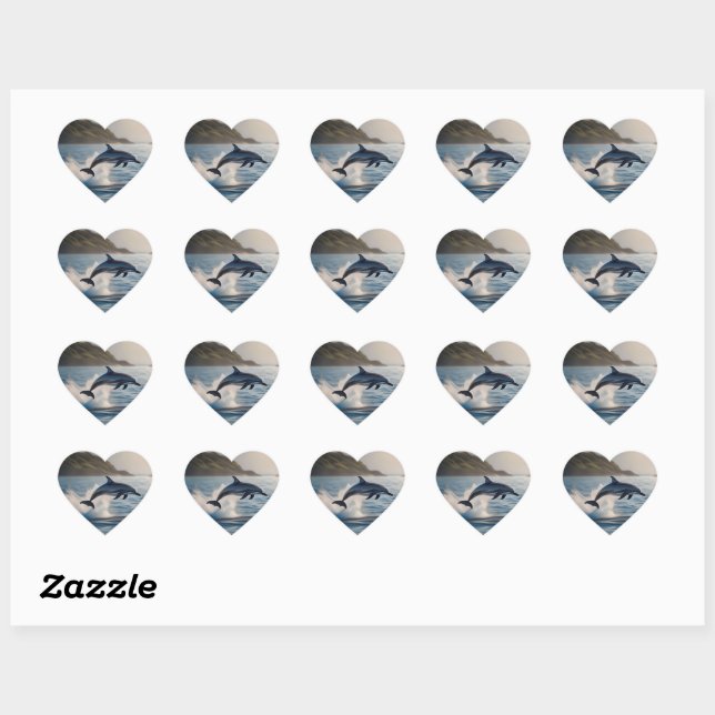 Splashing Leaping Dolphin: A Dance of Joy in Ocean Heart Sticker (Sheet)