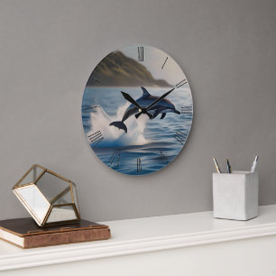 Splashing Leaping Dolphin: A Dance of Joy in Ocean Large Clock