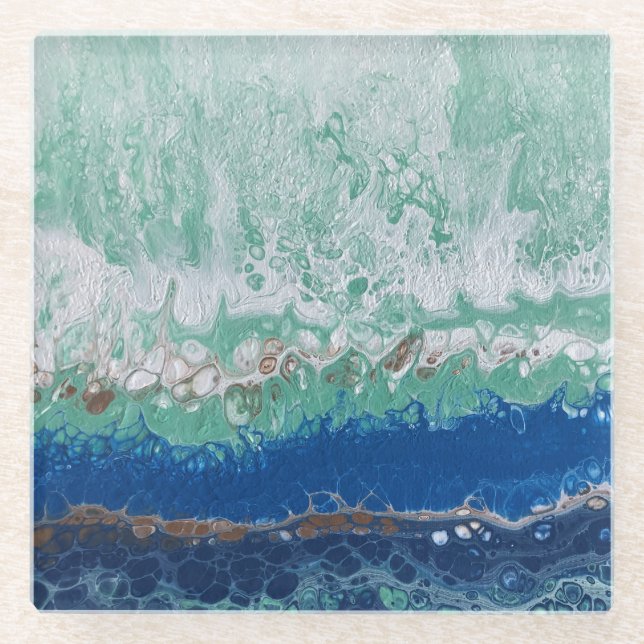 "Splashing ocean wave" spectacular glass coaster (Front)