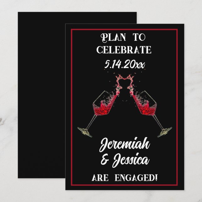 Splashing Red Wine Goblets Save the Date Invitation (Front/Back)