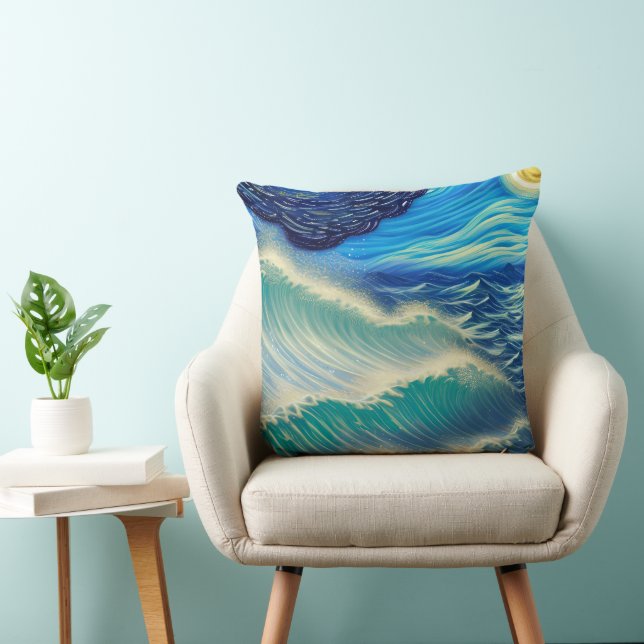 Splashing Seas of Blue in the Moonlight Cushion (Chair)