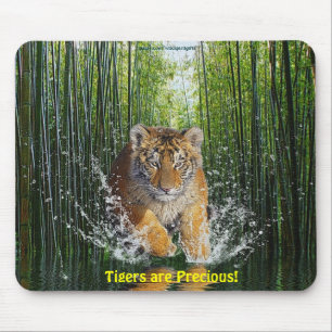 Splashing Tiger Cub & Bamboo Stream Mousemat