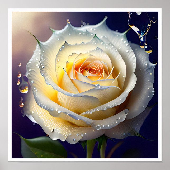 Splashing Water on a White Rose Poster (Front)