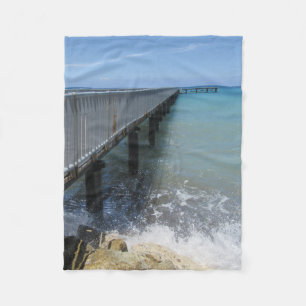 Splashing Waves on Wharf Design Fleece Blanket