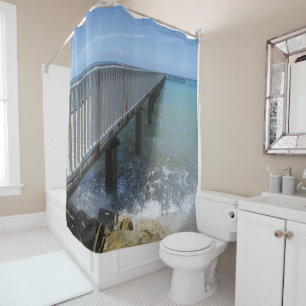 Splashing Waves on Wharf Design Shower Curtain
