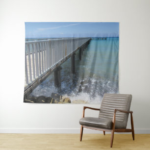 Splashing Waves on Wharf Design Tapestry
