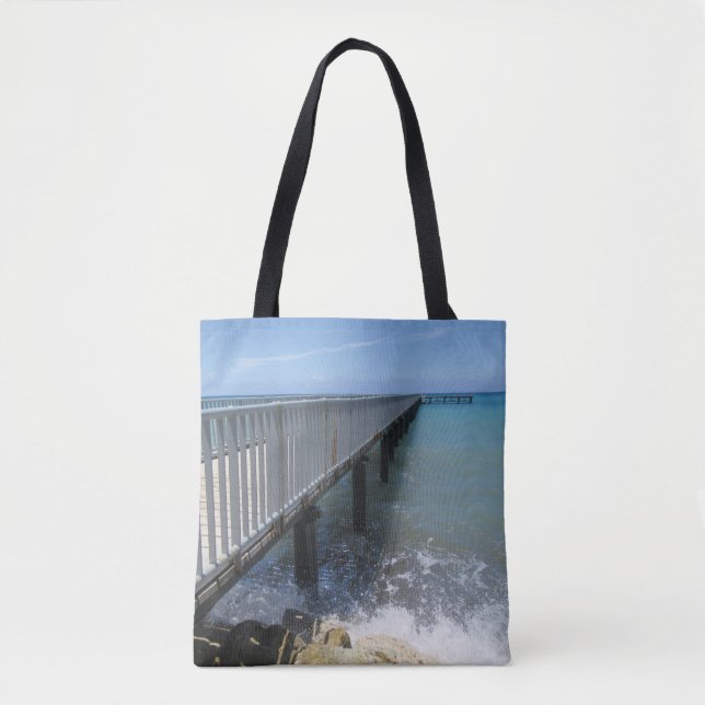 Splashing Waves on Wharf Design Tote Bag (Front)