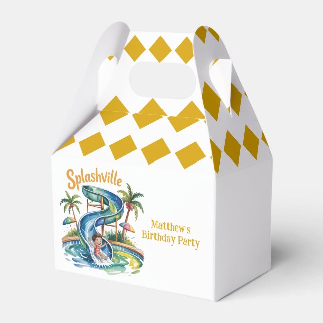 Splashville Water Slide Boy Birthday Party Favour Box (Front Side)