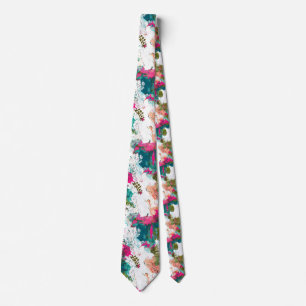 Splashy abstract art pink aqua green tie