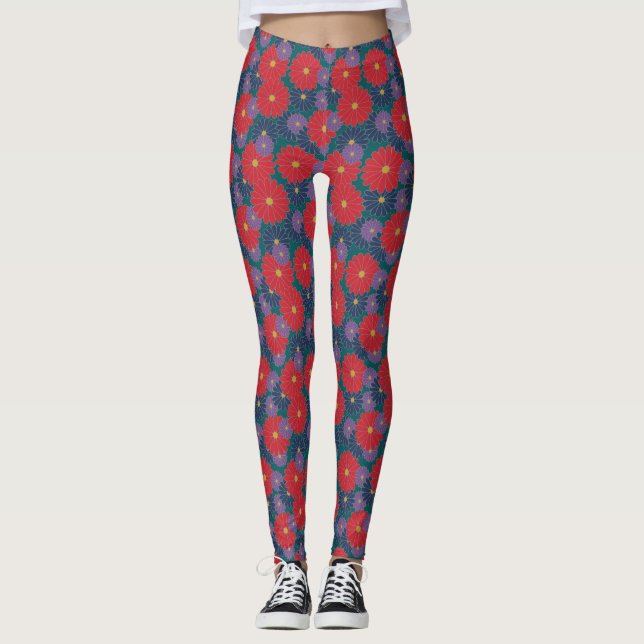 Splashy Fall Floral Leggings (Front)