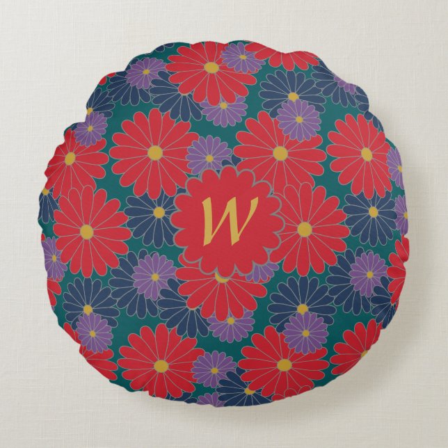 Splashy Fall Floral Round Pillow (Front)
