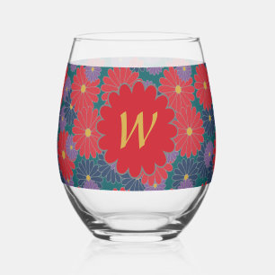 Splashy Fall Floral Stemless Wine Glass