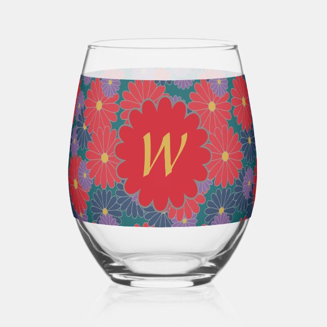 Splashy Fall Floral Stemless Wine Glass (Front)