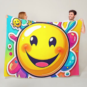 Splashy Happy Emoji Fun Fleece Blanket