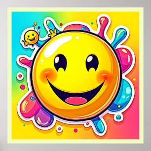 Splashy Happy Emoji Fun Poster