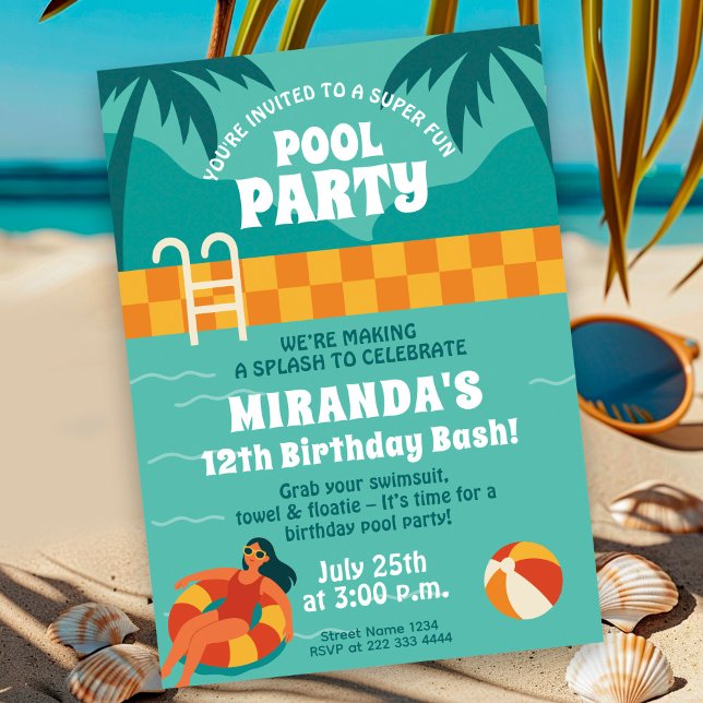 Splashy Pool Birthday Party Invitation (Creator Uploaded)