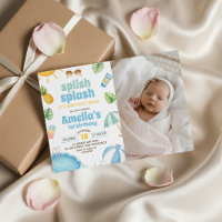 Splashy Pool Party Photo Thank You Card