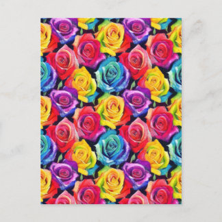 Splashy watercolor roses pattern postcard