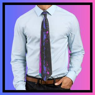 Splatter Art Purple Pink Black Abstract Art Tie