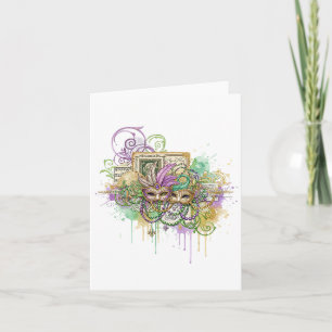 Splatter Mardi Gras collage Holiday Card