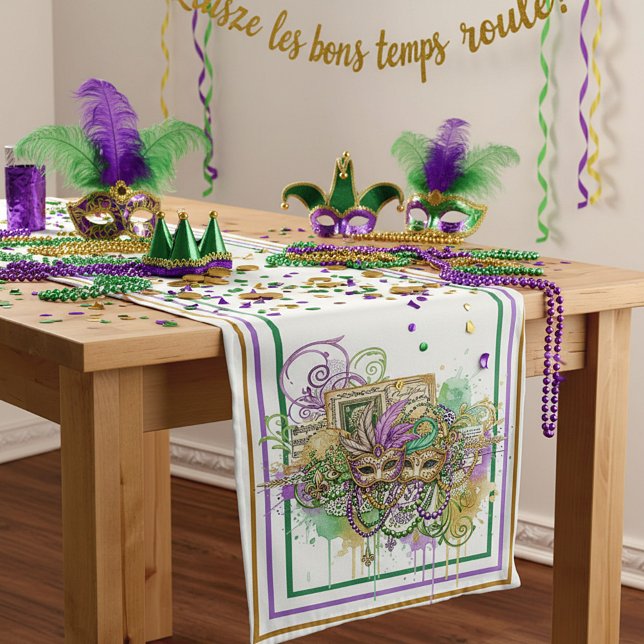 Splatter Mardi Gras collage Medium Table Runner (Creator Uploaded)