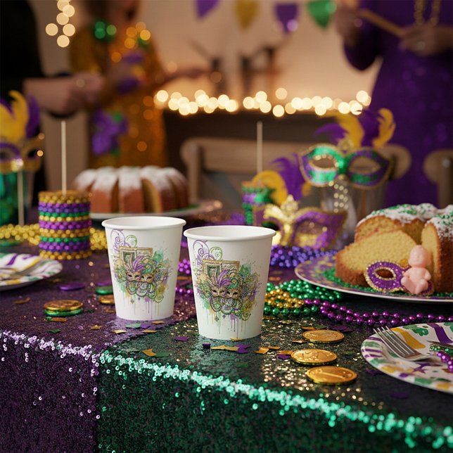 Splatter Mardi Gras collage Paper Cups (Creator Uploaded)