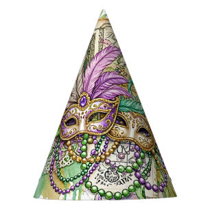 Splatter Mardi Gras collage Party Hat