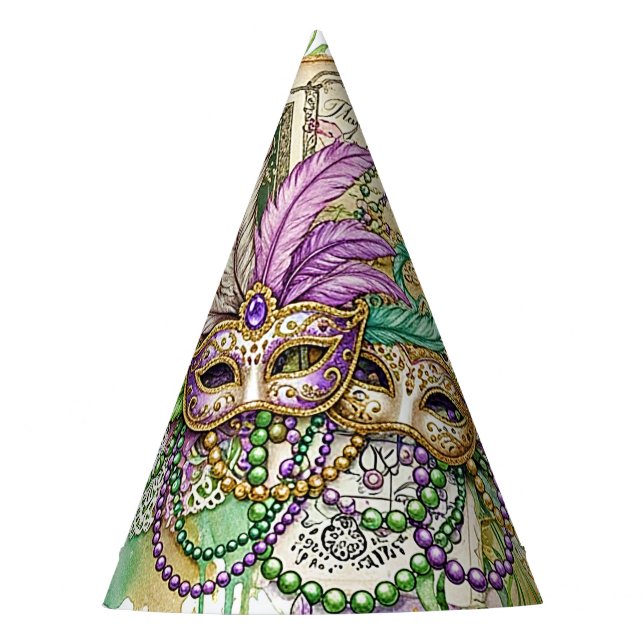 Splatter Mardi Gras collage Party Hat (Front)