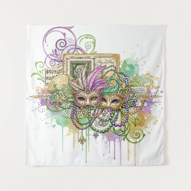 Splatter Mardi Gras collage Tapestry (Front)